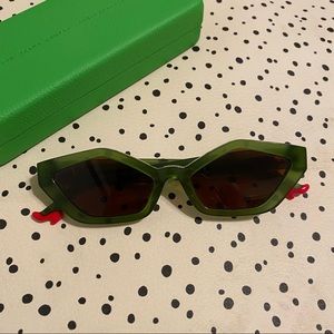 Olive Angular Cat Eye Sunglasses - Mod New Wave Green Fashion Brand Company NWOT